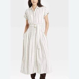 Universal Thread White and Gray Striped Maxi Shirt Dress